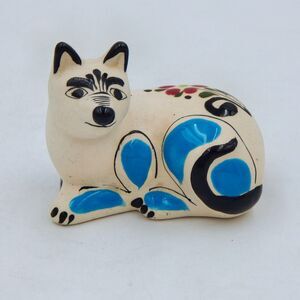 Tonala Mexican Folk Art Pottery Dog Fox Coyote Figurine Signed 3 Inch